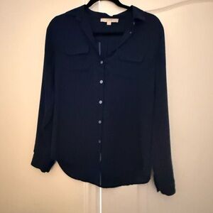 Ann Taylor Loft Women's Navy Button-Up Blouse